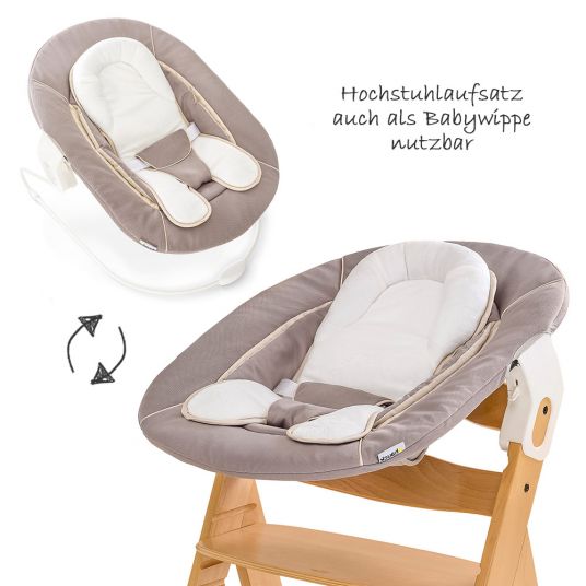 Hauck Alpha Plus Natur Newborn Set - 3-tlg. Hochstuhl + Neugeboreneneinsatz & Wippe Stretch Beige