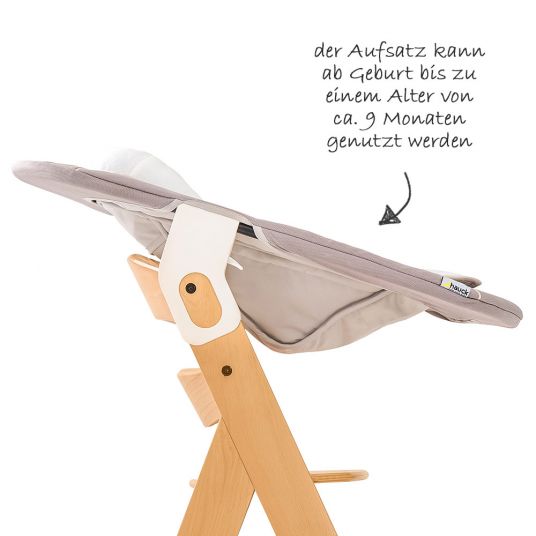 Hauck Alpha Plus Natur Newborn Set - 4-tlg. Hochstuhl + Neugeborenenaufsatz & Wippe Stretch Beige + Sitzkissen