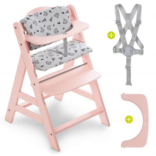 Hauck Alpha Plus Rose Newborn Set - 4-piece high chair + attachment & rocker Premium (adjustable) Nordic Grey + seat cushion