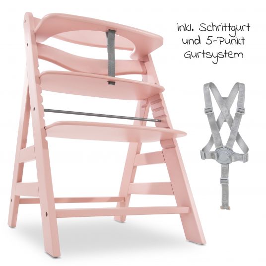 Hauck Alpha Plus Rose Newborn Set - 4-tlg. Hochstuhl + Aufsatz & Wippe Premium (verstellbar) Nordic Grey + Sitzpolster