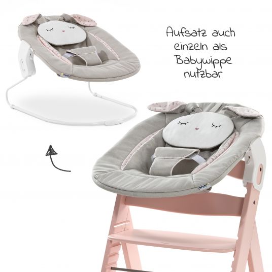 Hauck Alpha Plus Rose Newborn Set Powder Bunny - 4-tlg. Hochstuhl + Neugeborenenaufsatz + Sitzkissen Grey