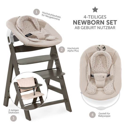 Hauck Alpha Plus Select Charcoal 4-piece Newborn Set Disney Pooh - high chair + newborn attachment + seat cushion Beige