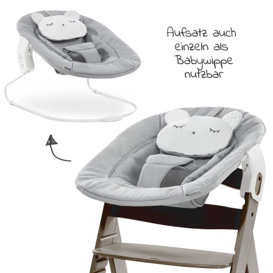 Hauck Alpha Plus Select Charcoal Set neonato 4 pezzi Orso Pastello - seggiolone + attacco neonato + cuscino di seduta Grigio Nordico