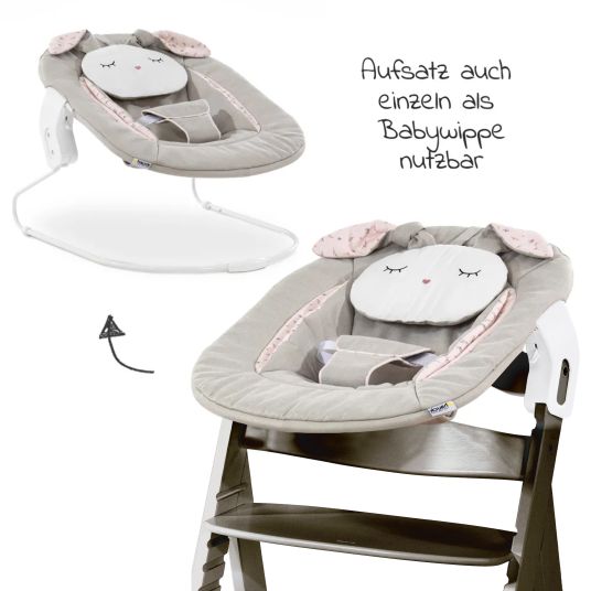 Hauck Alpha Plus Select Charcoal 4-tlg. Newborn Set Powder Bunny - Hochstuhl + Neugeborenenaufsatz + Sitzkissen Muslin Mineral Rose