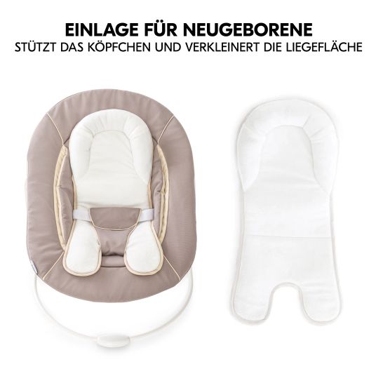 Hauck Alpha Plus Select Dark Grey 4-piece Newborn Set Deluxe - Highchair + 2in1 Baby Attachment & Rocker + Seat Cushion - Stretch Beige