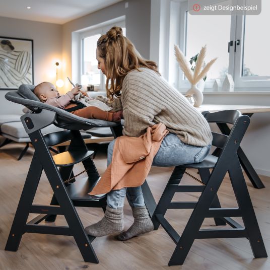 Hauck Alpha Plus Select Dark Grey 4-piece Newborn Set - Highchair + 2in1 Baby Attachment & Rocker + Seat Cushion - Stretch Grey