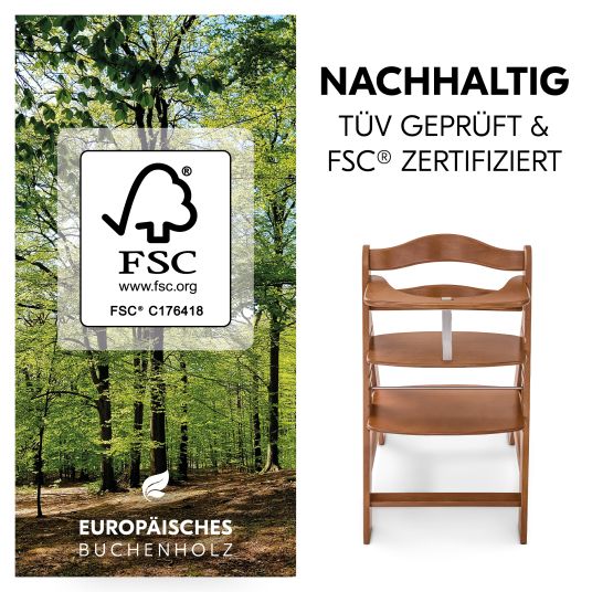 Hauck Alpha Plus Walnut 4-tlg. Newborn Set Dark Grey - Hochstuhl + Neugeboreneneinsatz & Wippe Premium + Sitzkissen