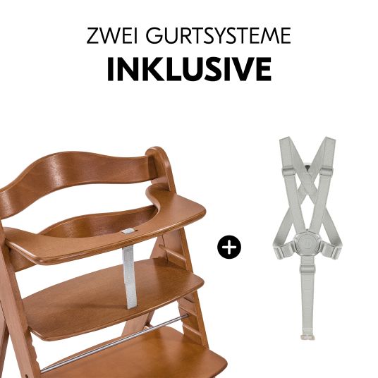 Hauck Alpha Plus Walnut 4-tlg. Newborn Set Dark Grey - Hochstuhl + Neugeboreneneinsatz & Wippe Premium + Sitzkissen