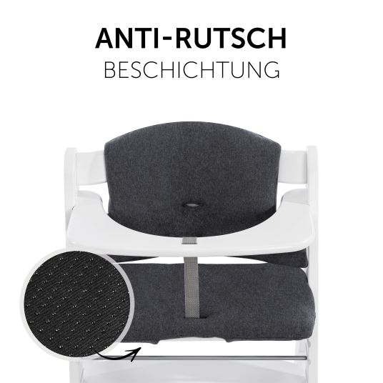 Hauck Alpha Plus Walnut 4-tlg. Newborn Set Dark Grey - Hochstuhl + Neugeboreneneinsatz & Wippe Premium + Sitzkissen