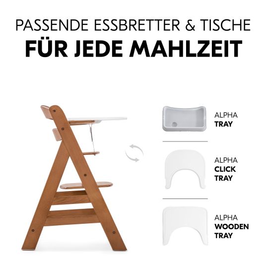 Hauck Alpha Plus Walnut 4-tlg. Newborn Set Dark Grey - Hochstuhl + Neugeboreneneinsatz & Wippe Premium + Sitzkissen