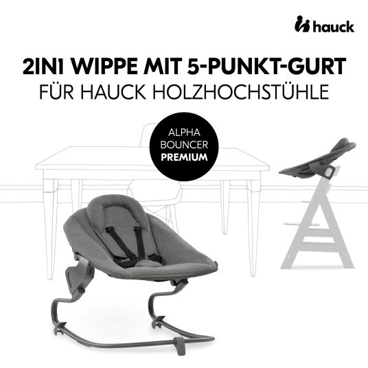 Hauck Alpha Plus Walnut 4-tlg. Newborn Set Dark Grey - Hochstuhl + Neugeboreneneinsatz & Wippe Premium + Sitzkissen