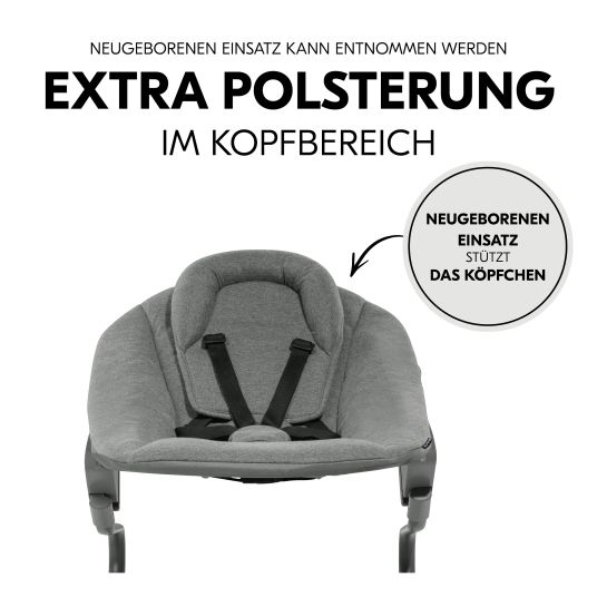 Hauck Alpha Plus Walnut 4-tlg. Newborn Set Dark Grey - Hochstuhl + Neugeboreneneinsatz & Wippe Premium + Sitzkissen