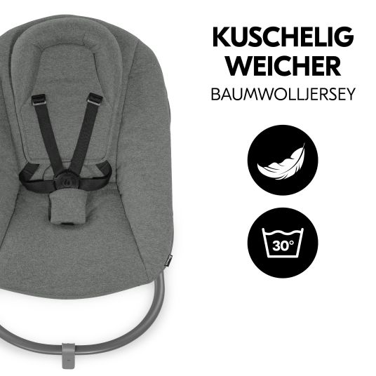 Hauck Alpha Plus Walnut 4-piece Newborn Set Dark Grey - highchair + newborn insert & Premium rocker + seat cushion