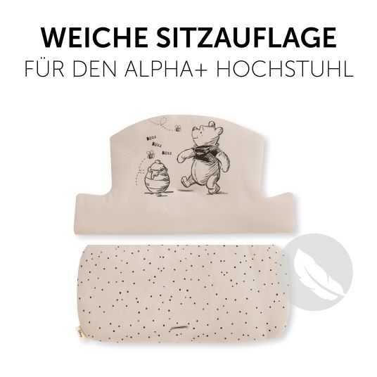 Hauck Alpha Plus Walnut 4-tlg. Newborn Set - Disney Pooh - Hochstuhl + Neugeboreneneinsatz & Wippe + Sitzpolster