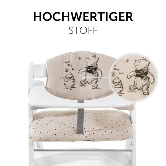 Hauck Alpha Plus Walnut 4-tlg. Newborn Set - Disney Pooh - Hochstuhl + Neugeboreneneinsatz & Wippe + Sitzpolster