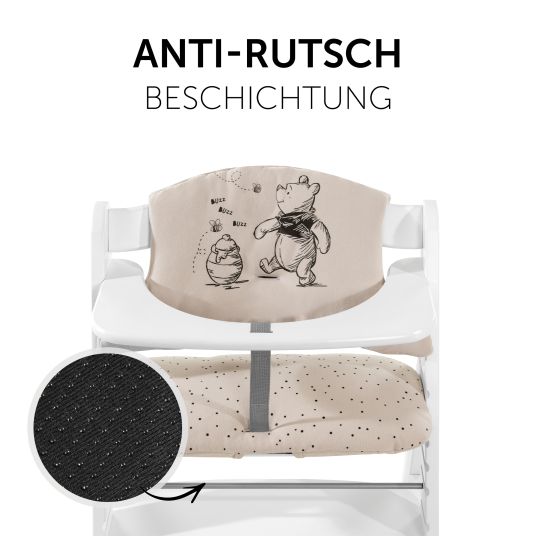 Hauck Alpha Plus Walnut 4-tlg. Newborn Set - Disney Pooh - Hochstuhl + Neugeboreneneinsatz & Wippe + Sitzpolster