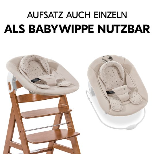 Hauck Alpha Plus Walnut 4-piece Newborn Set - Disney Pooh - highchair + newborn insert & bouncer + seat cushion