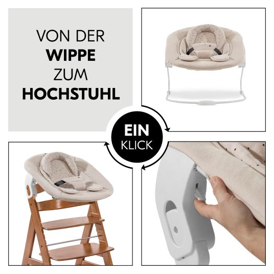 Hauck Alpha Plus Walnut 4-tlg. Newborn Set - Disney Pooh - Hochstuhl + Neugeboreneneinsatz & Wippe + Sitzpolster