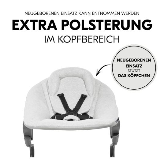 Hauck Alpha Plus Walnut 4-piece Newborn Set Light Grey- high chair + newborn insert & rocker Premium + seat cushion Nordic Grey