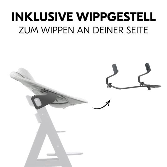 Hauck Alpha Plus Walnut Set neonato 4 pezzi Grigio chiaro - Seggiolone + inserto neonato e dondolo Premium + cuscino di seduta Grigio Nordico