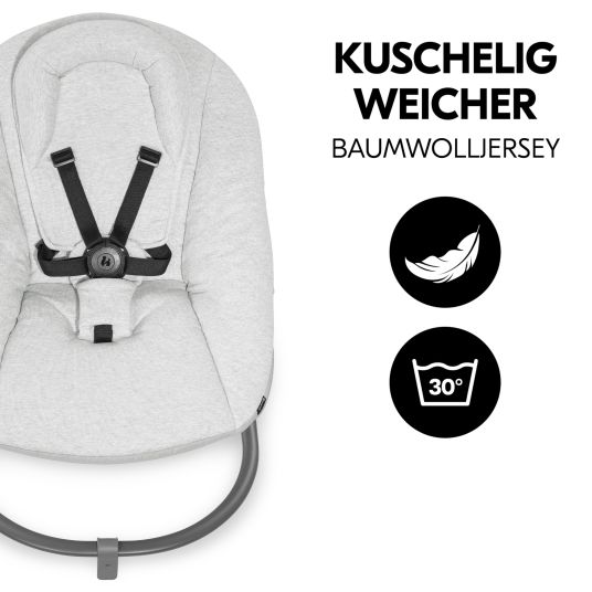 Hauck Alpha Plus Walnut 4-piece Newborn Set Light Grey- high chair + newborn insert & rocker Premium + seat cushion Nordic Grey