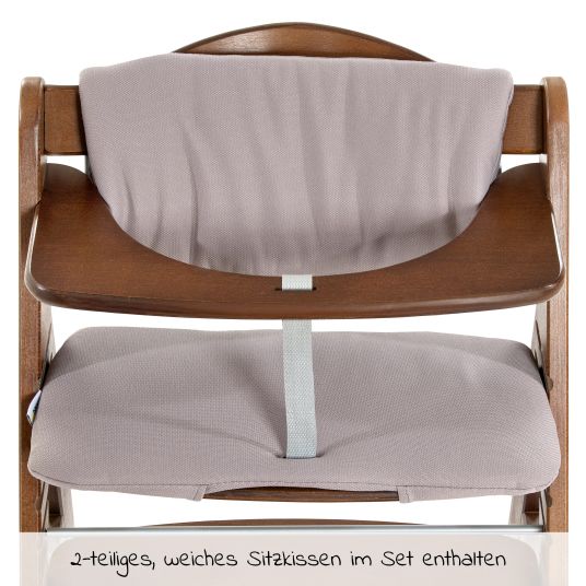 Hauck Alpha Plus Walnut Newborn Set Powder Bunny - 4-piece High Chair + Newborn Attachment + Seat Cushion Beige