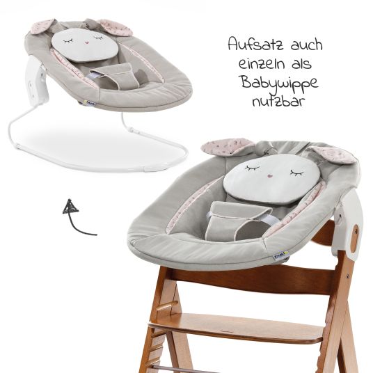 Hauck Alpha Plus Walnut Newborn Set Powder Bunny - 4-piece High Chair + Newborn Attachment + Seat Cushion Beige
