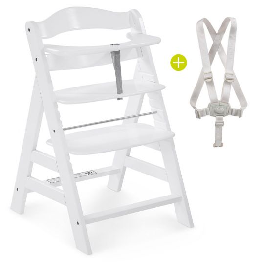 Hauck Alpha Plus Weiß Newborn Set Deluxe - 4-tlg. Hochstuhl + Neugeborenenaufsatz Grey (Rückenlehne verstellbar) + Sitzkissen