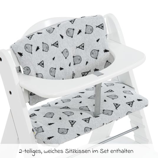 Hauck Alpha Plus White 4-piece Newborn Set Pastel Bear - high chair + newborn attachment + Nordic Grey seat cushion