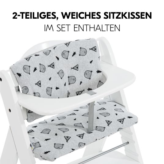 Hauck Alpha Plus White 4-tlg. Newborn Set Rainbow - Hochstuhl + Neugeborenenaufsatz & Wippe + Sitzkissen Nordic Grey