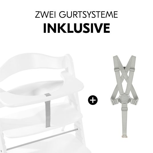 Hauck Alpha Plus White 4-tlg. Newborn Set Rainbow - Hochstuhl + Neugeborenenaufsatz & Wippe + Sitzkissen Nordic Grey