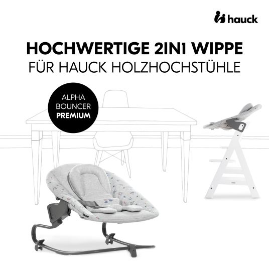 Hauck Alpha Plus White 4-piece Newborn Set Rainbow - high chair + newborn attachment & rocker + Nordic Grey seat cushion