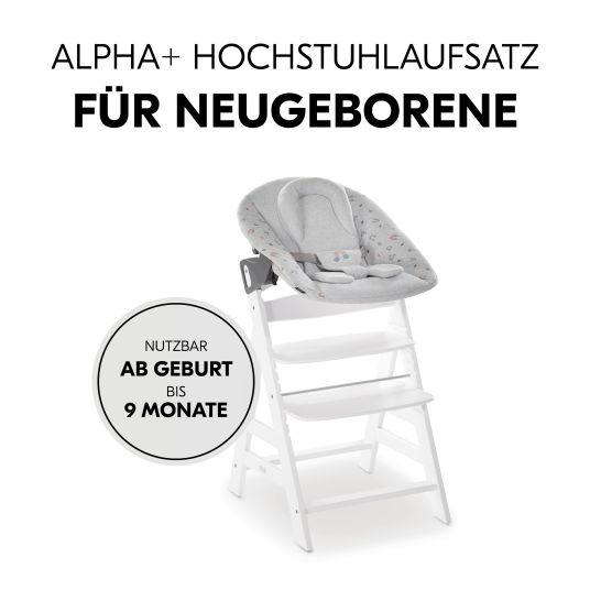 Hauck Alpha Plus White 4-piece Newborn Set Rainbow - high chair + newborn attachment & rocker + Nordic Grey seat cushion