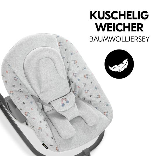 Hauck Alpha Plus White 4-tlg. Newborn Set Rainbow - Hochstuhl + Neugeborenenaufsatz & Wippe + Sitzkissen Nordic Grey