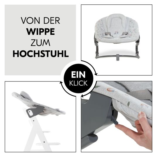 Hauck Alpha Plus White 4-tlg. Newborn Set Rainbow - Hochstuhl + Neugeborenenaufsatz & Wippe + Sitzkissen Nordic Grey