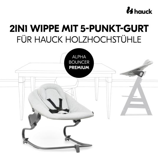 Hauck Alpha Plus White 4-piece newborn set Light Grey - high chair + newborn attachment & rocker + Nordic Grey seat cushion