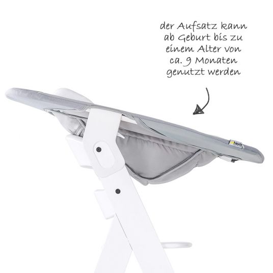 Hauck Alpha Plus White Newborn Set - 3-tlg. Hochstuhl + Neugeboreneneinsatz & Wippe Stretch Grey