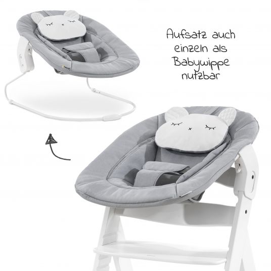 Hauck Alpha Plus White Newborn Set Pastell Bear - 4-tlg. Hochstuhl + Neugeborenenaufsatz + Sitzkissen Grey