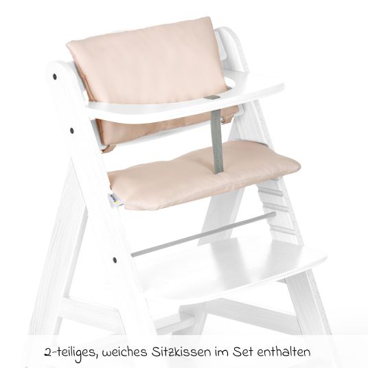 Hauck Alpha Plus White 4-piece Newborn Set Powder Bunny - high chair + newborn attachment + seat cushion beige