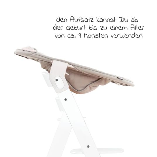 Hauck Alpha Plus White 4-tlg. Newborn Set Powder Bunny - Hochstuhl + Neugeborenenaufsatz + Sitzkissen Beige