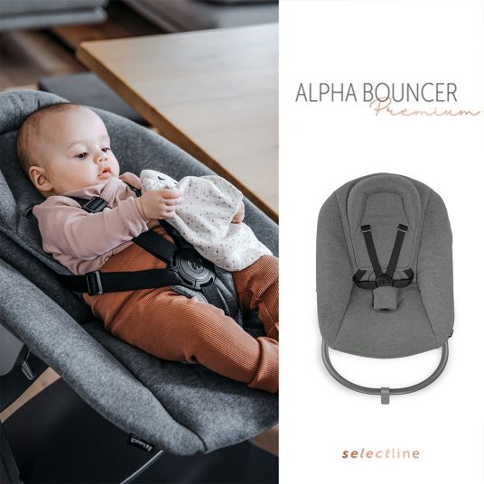 Hauck Alpha Plus White XXL Newborn Set - Highchair + 2in1 Bouncer & Rocker + Alpha Tray Eating Board + Seat Reducer + Highchair Pad - Jersey Charcoal