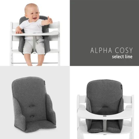 Hauck Alpha Plus White XXL Newborn Set - Highchair + 2in1 Bouncer & Rocker + Alpha Tray Eating Board + Seat Reducer + Highchair Pad - Jersey Charcoal