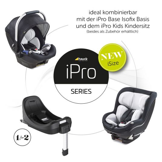 Hauck Babyschale iPro Baby - i-Size (ab Geburt bis 18 Monate) inkl. Sitzverkleinerer und Sonnenverdeck - Caviar