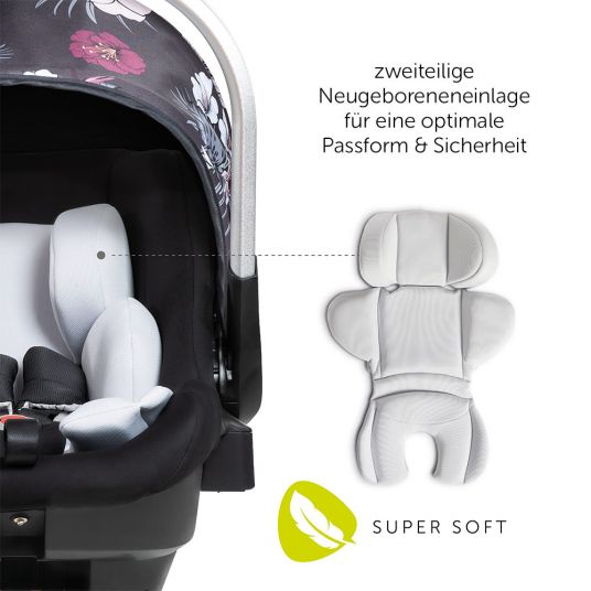 Hauck Baby car seat iPro Baby - i-Size (from birth to 18 months) incl. seat reducer and sun canopy - Wild Blooms Black