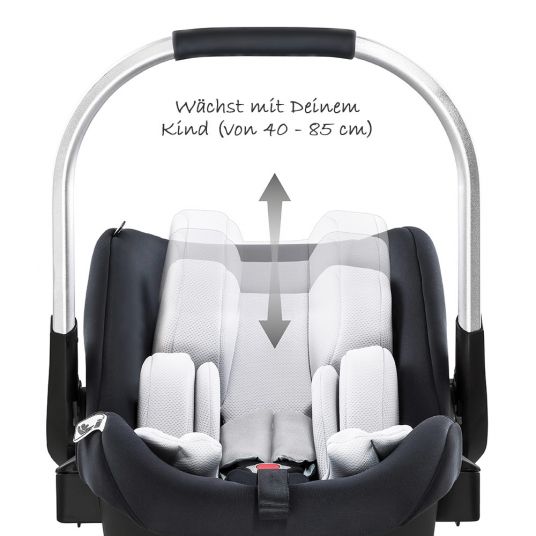 Hauck Babyschale iPro Baby inkl. Isofix Basis iPro Base - i-Size (ab Geburt bis 18 Monate) inkl. Sitzverkleinerer - Lunar