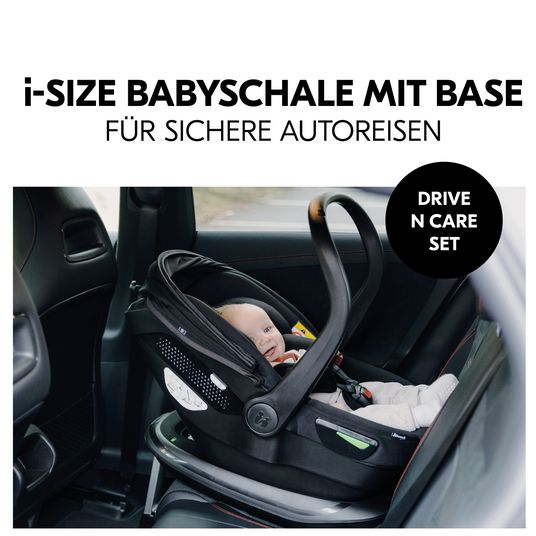 Hauck Babyschalen-Set Drive N Care Set i-Size (40 - 87 cm) inkl. Isofix Basis und Sitzverkleinerer - Black