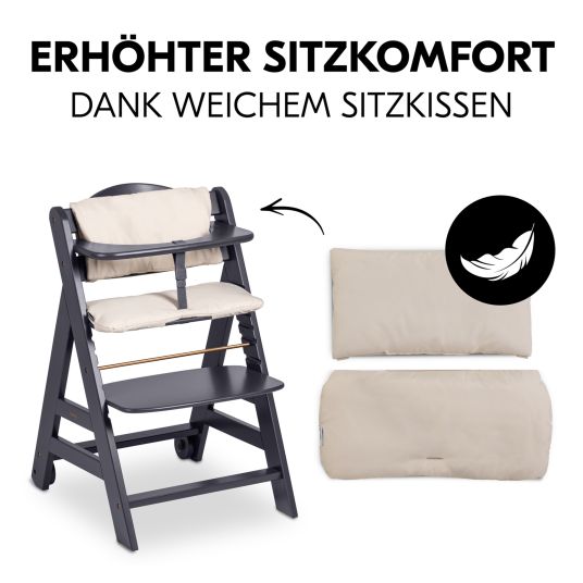 Hauck Beta Plus Dark Grey 5-tlg. Newborn Set - Hochstuhl + 2in1 Neugeborenen-Aufsatz & Wippe + Essbrett + Sitzkissen