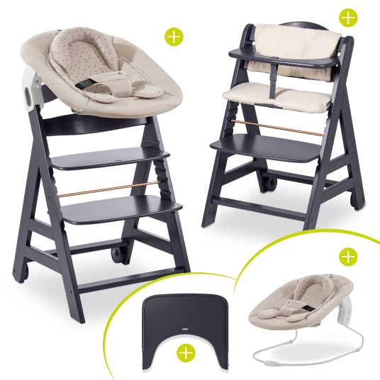 Hauck Beta Plus Dark Grey 5-piece Newborn Set - Highchair + 2in1 newborn attachment & bouncer + feeding board + seat cushion - Disney - Winnie the Pooh Beige