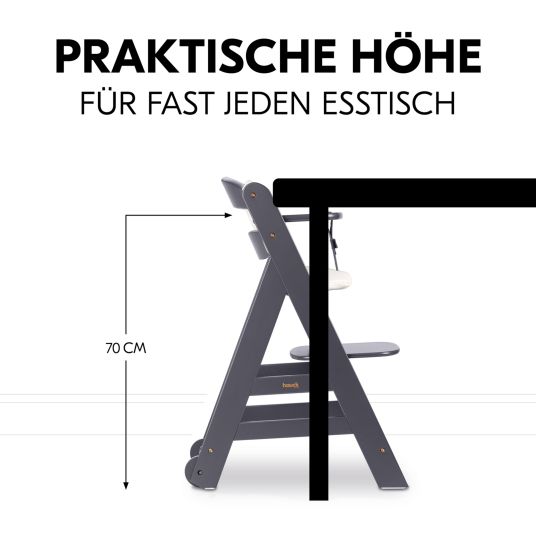Hauck Beta Plus Dark Grey 5-tlg. Newborn Set - Hochstuhl + 2in1 Neugeborenen-Aufsatz & Wippe, Essbrett, Sitzkissen - Stretch Beige