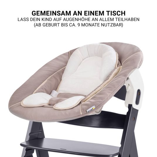 Hauck Beta Plus Dark Grey 5-piece Newborn Set - Highchair + 2in1 newborn attachment & bouncer, feeding board, seat cushion - Stretch Beige